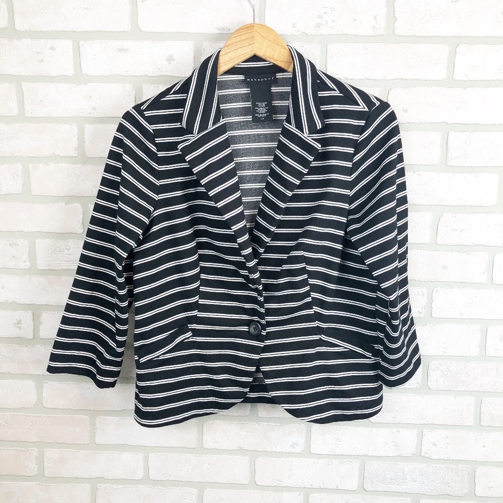 Metaphor Striped Blazer Black and White Size L